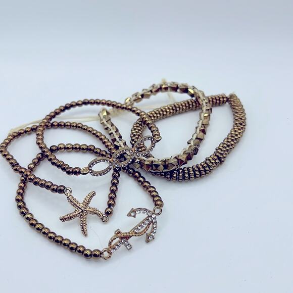 Nautical Gold Toned Beaded Bracelet Set - Picture 8 of 11